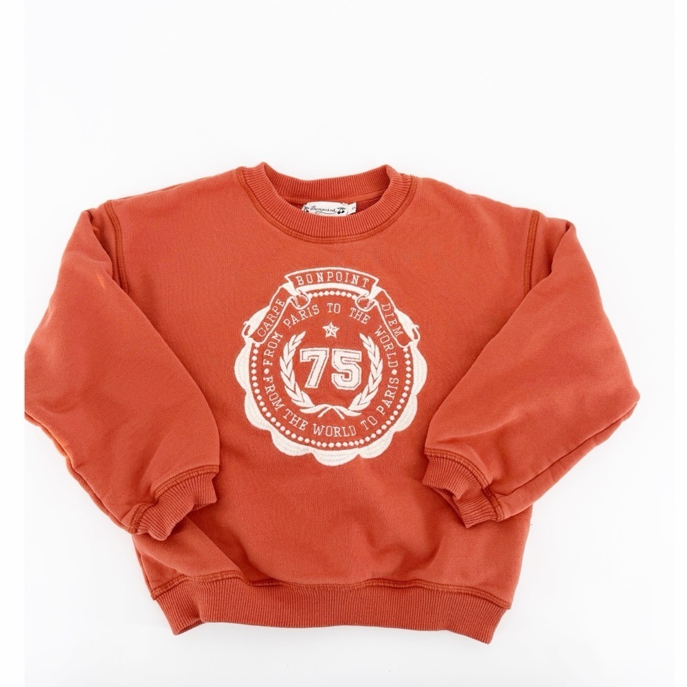 BONPOINT Embroidered Logo Crewneck Pullover Sweatshirt Size 6A